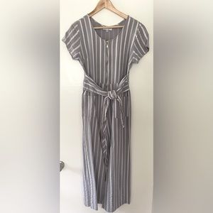 Piper & Scoot Slate Blue and White Striped Zipper Jumpsuit- Size M